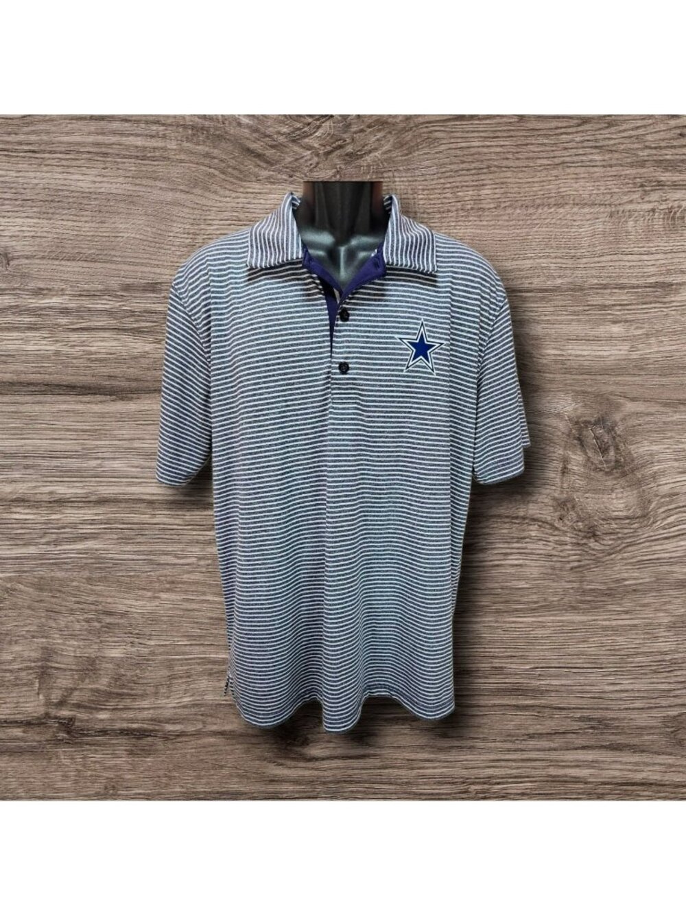 Dallas Cowboys Authentic Mens Blue Striped Polo Size Large